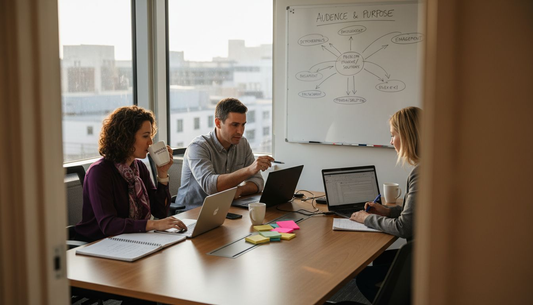 Brand team collaborating in city office
