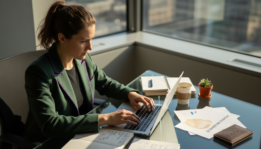 Founder drafting brand mission statement in office