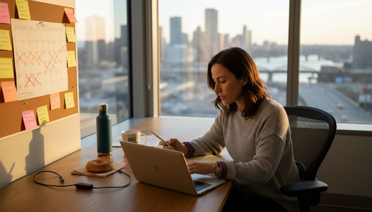 Entrepreneur working with laptop and notes