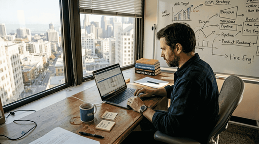 Solo founder working in corner tech office