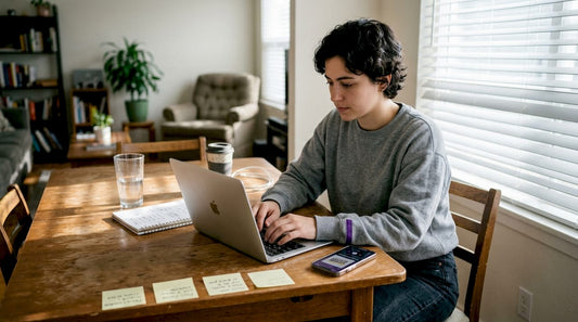 Creator focused on work in home office setting