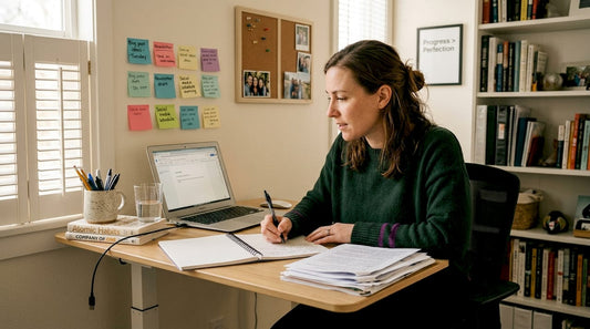 Entrepreneur drafting content ideas at workspace